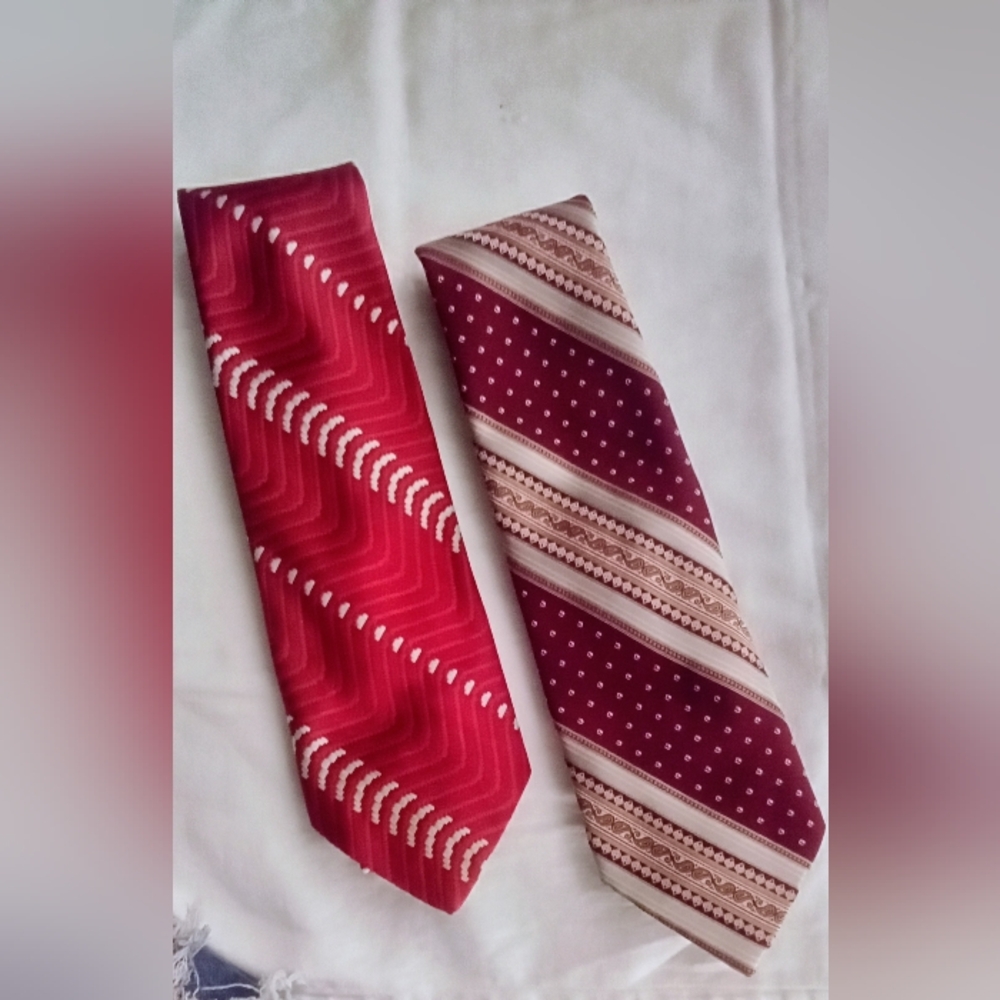 Vintage Tie Duo – 7th Ave by Liebert & Don Loper, Bold Red Patterns